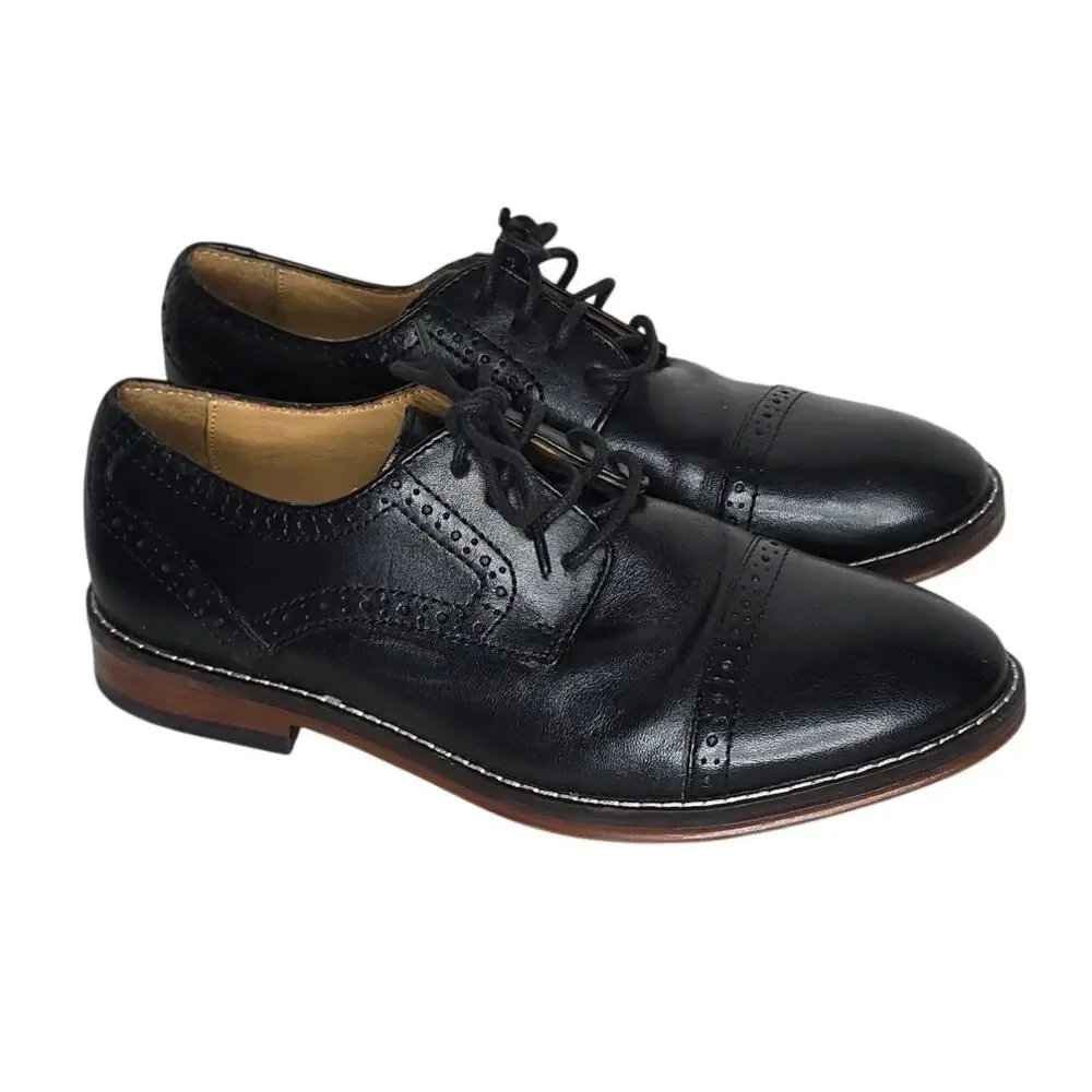 Johnston & Murphy Boys 3M Black Leather Cap Toe Oxford Dress Shoes J22